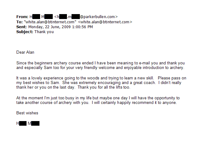 Thank you letter from one of the beginner archers I coached on 2009 (click on the thumbnail to read it)